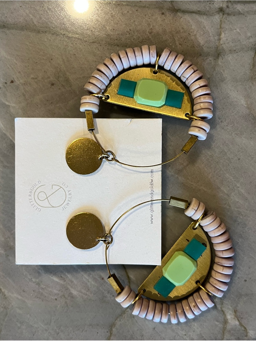 Glitter & Gold statement  moon Drop Earrings with Mint & Teal Accents